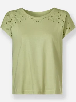 Rundhalsshirt mit Loch-Stickerei