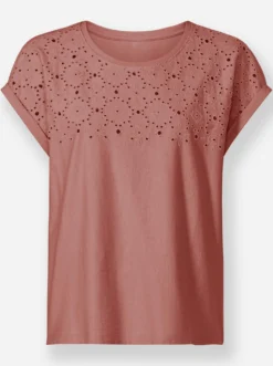 Rundhalsshirt mit Lochstickerei