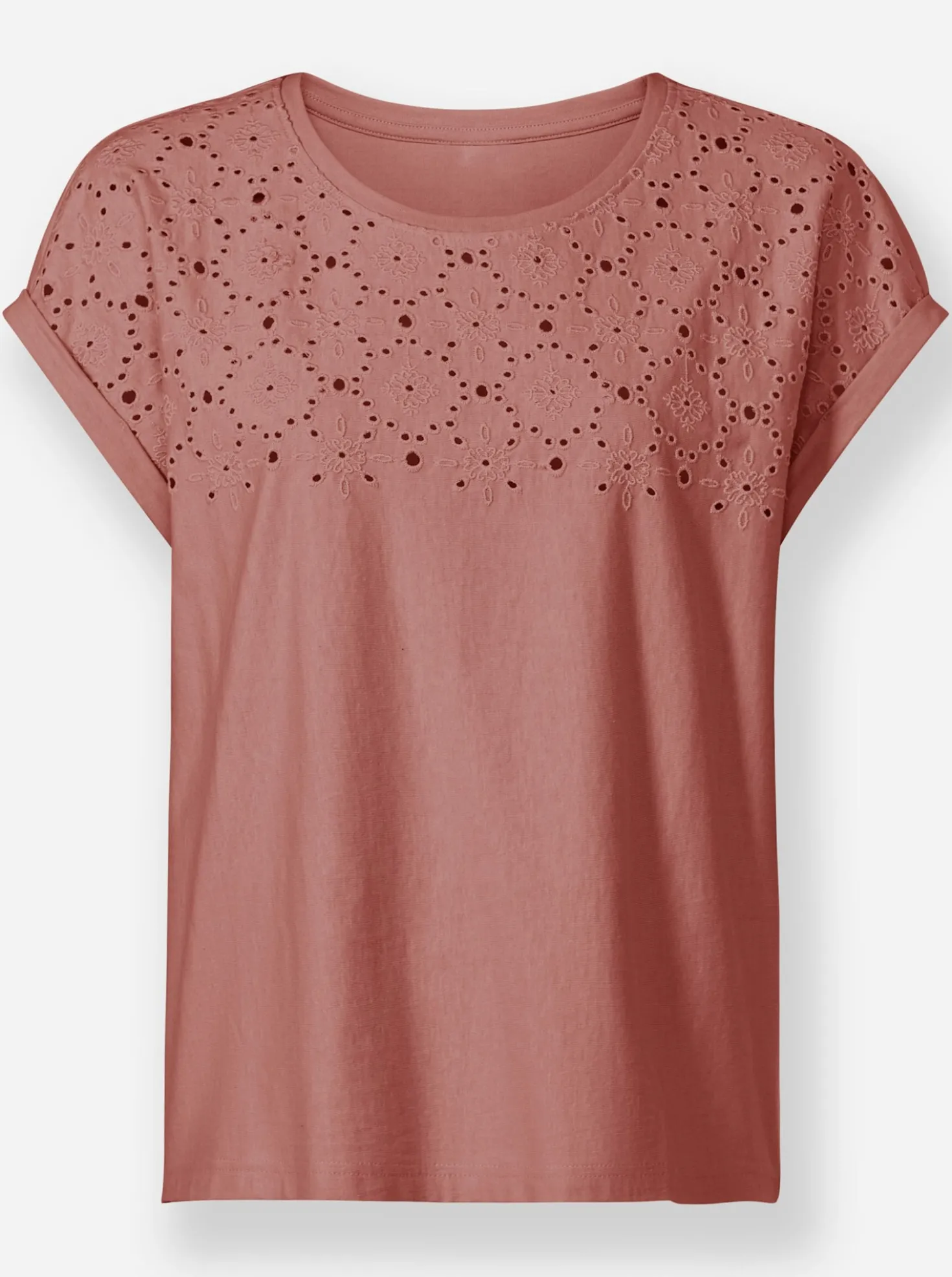 Rundhalsshirt mit Lochstickerei