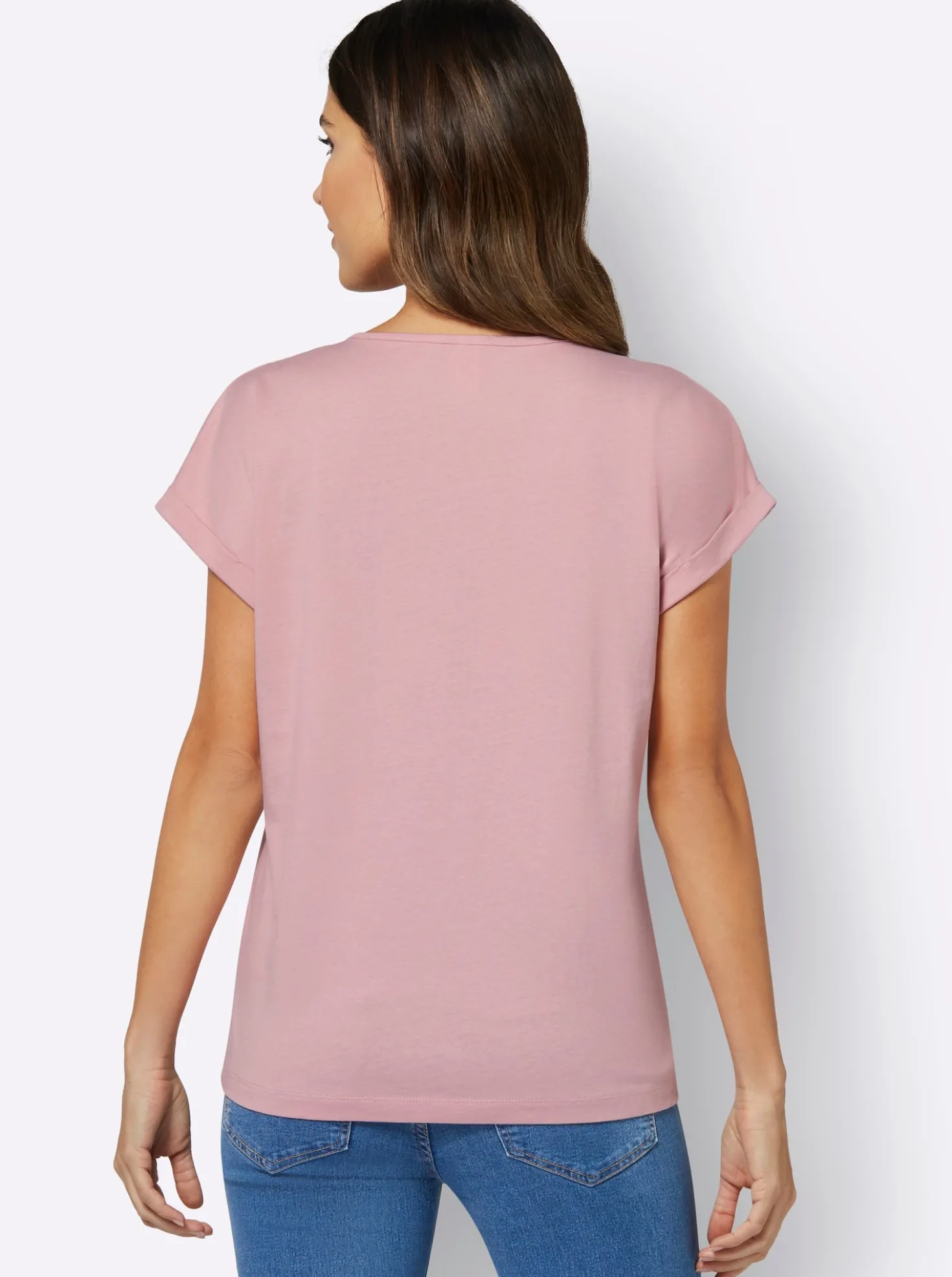 Rundhalsshirt mit Ärmel-Aufschlag