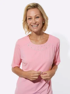 Rundhalsshirt mit Schulterpasse vorne