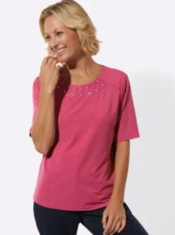 Rundhalsshirt mit Schulterpasse vorne