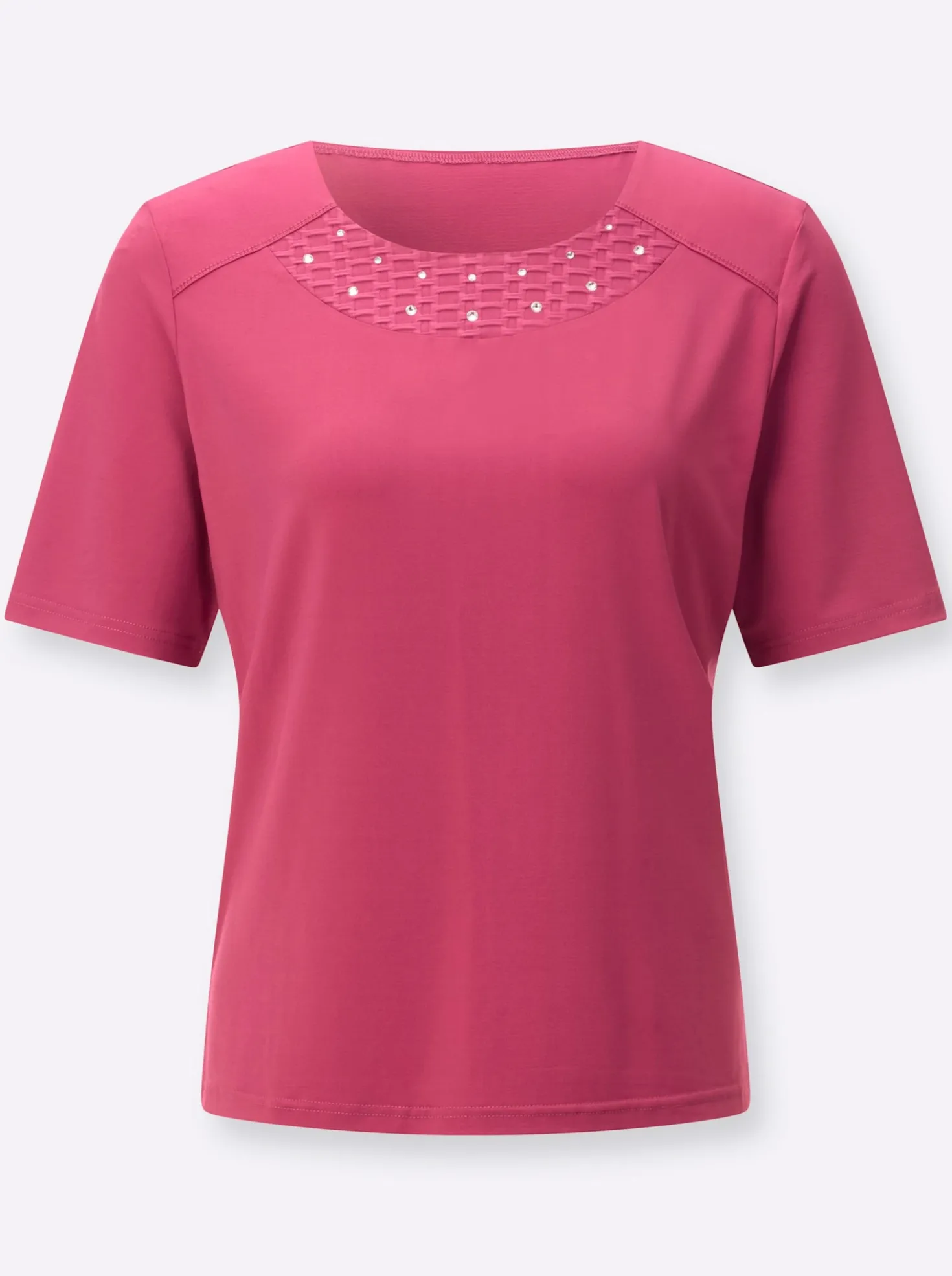 Rundhalsshirt mit Schulterpasse vorne