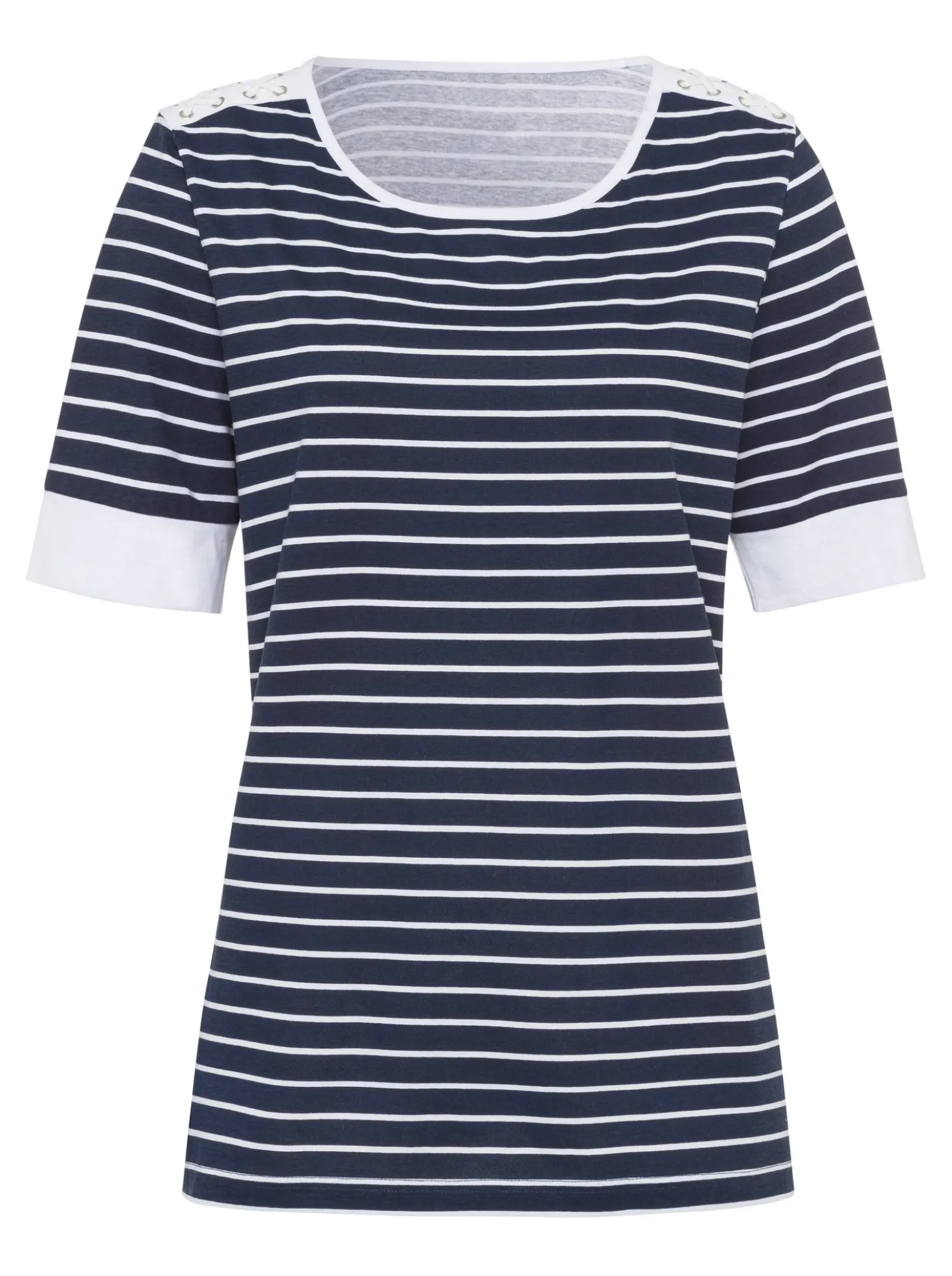 Rundhalsshirt mit Ösen und Zierschnürungen