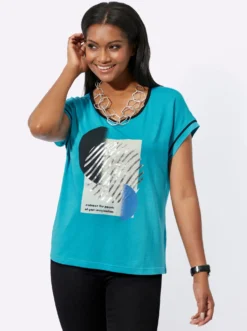 Rundhalsshirt mit silberfarbigem Druck