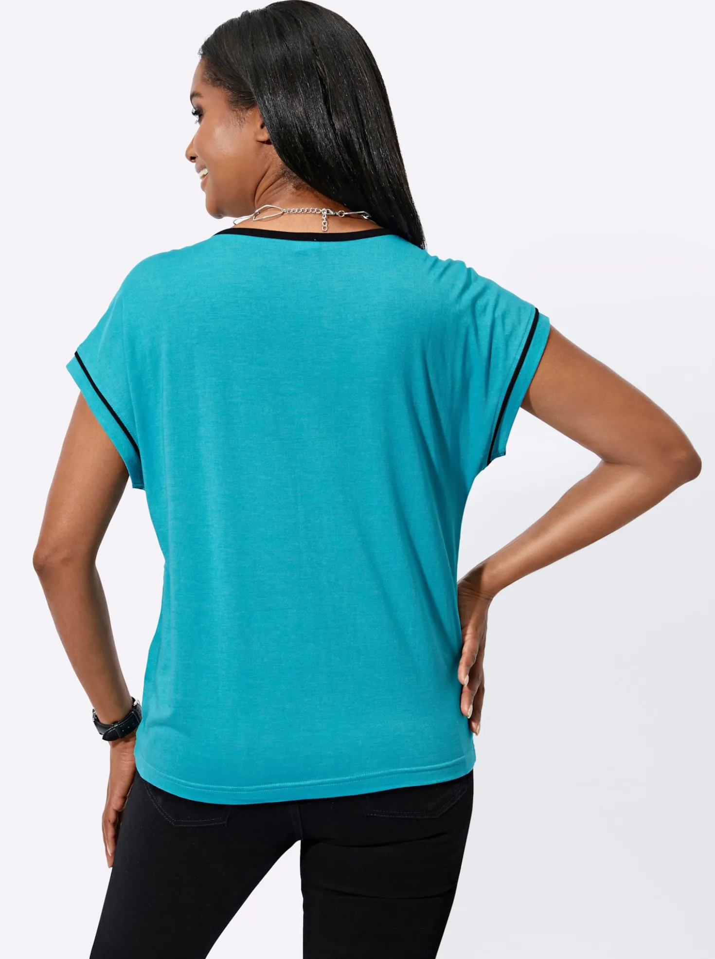 Rundhalsshirt mit silberfarbigem Druck