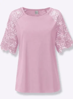 Rundhalsshirt mit Spitze