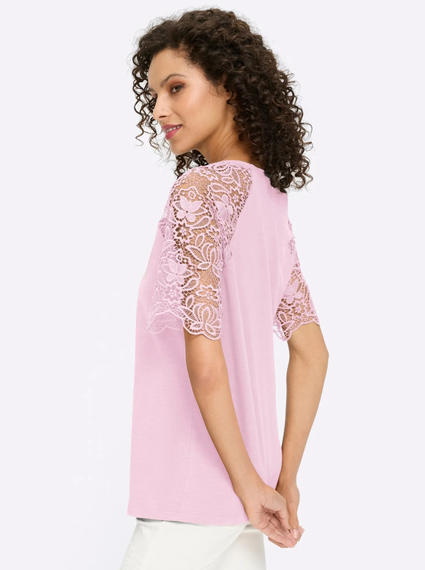 Rundhalsshirt mit Spitze