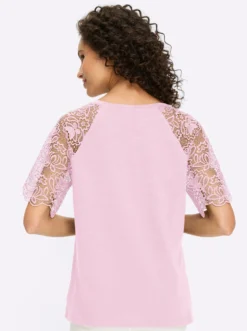 Rundhalsshirt mit Spitze