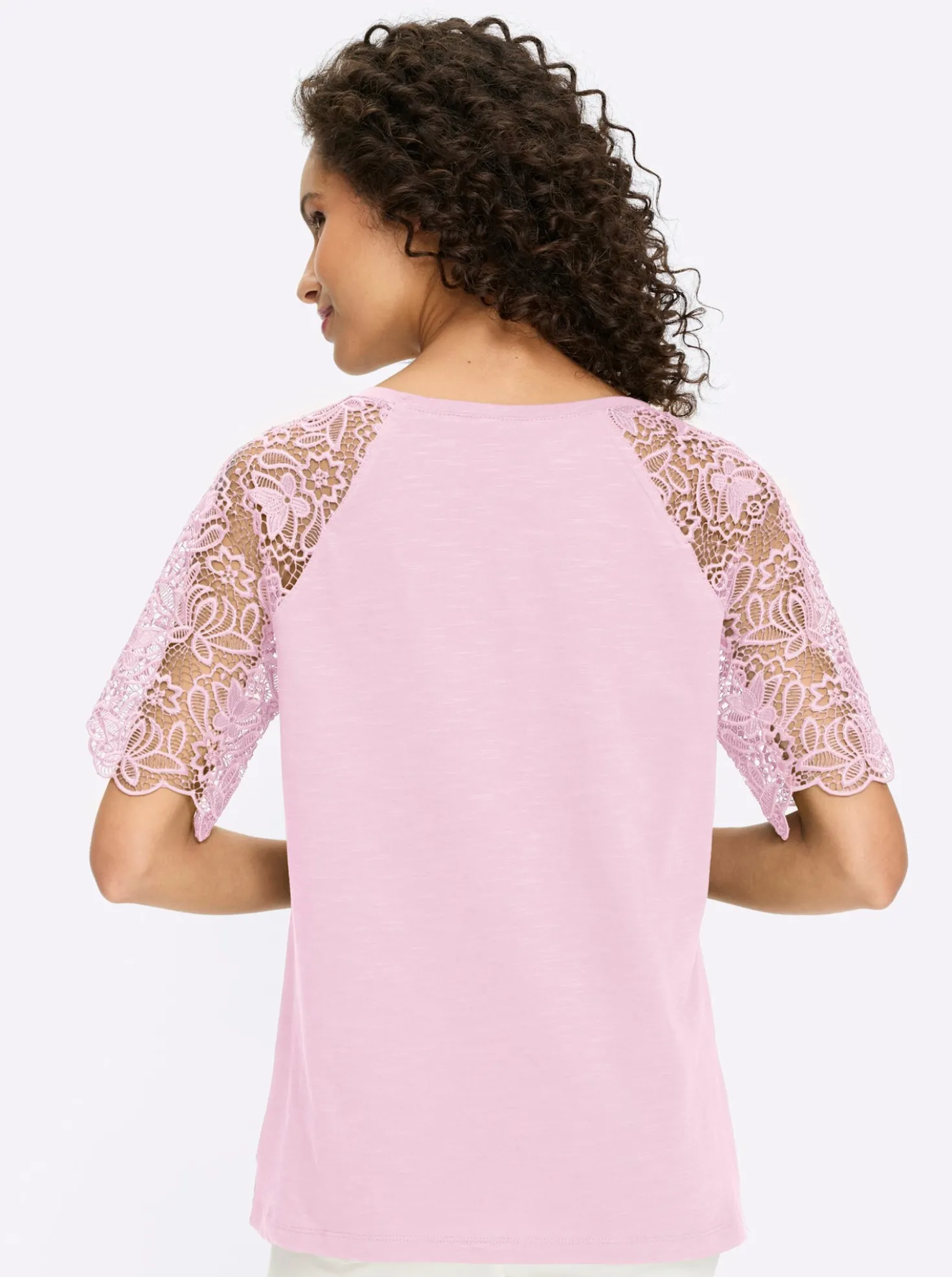 Rundhalsshirt mit Spitze