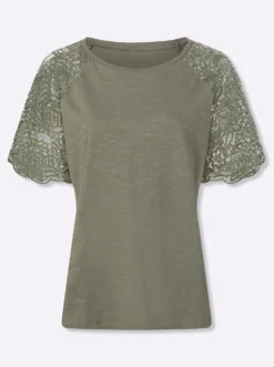 Rundhalsshirt mit Spitze