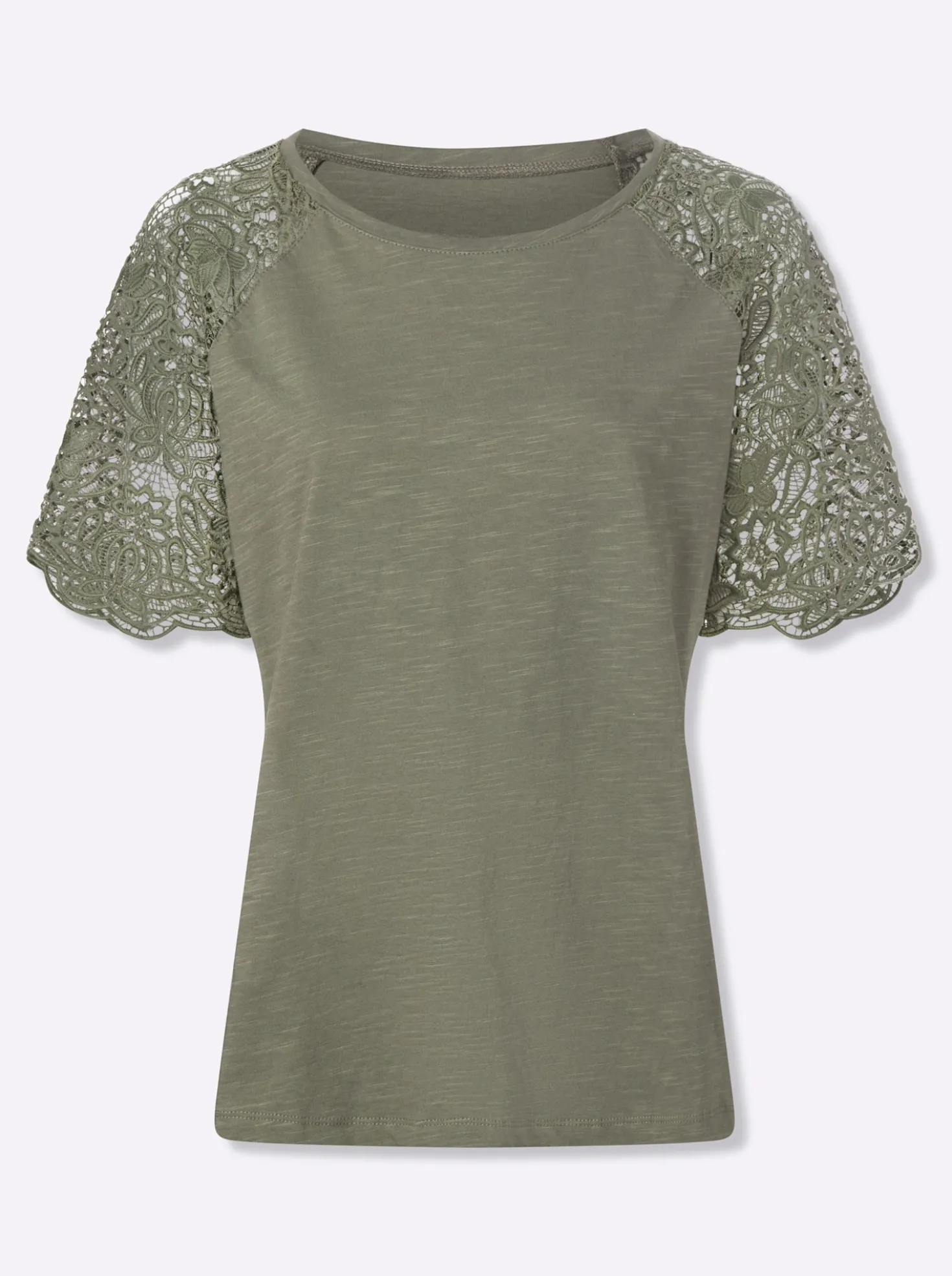 Rundhalsshirt mit Spitze