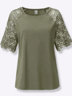 Rundhalsshirt mit Spitze