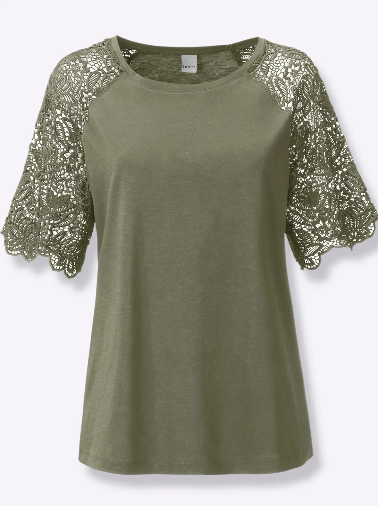 Rundhalsshirt mit Spitze