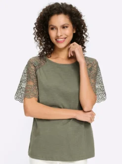 Rundhalsshirt mit Spitze
