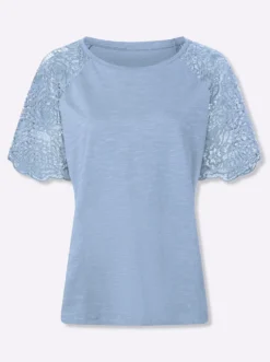 Rundhalsshirt mit Spitze