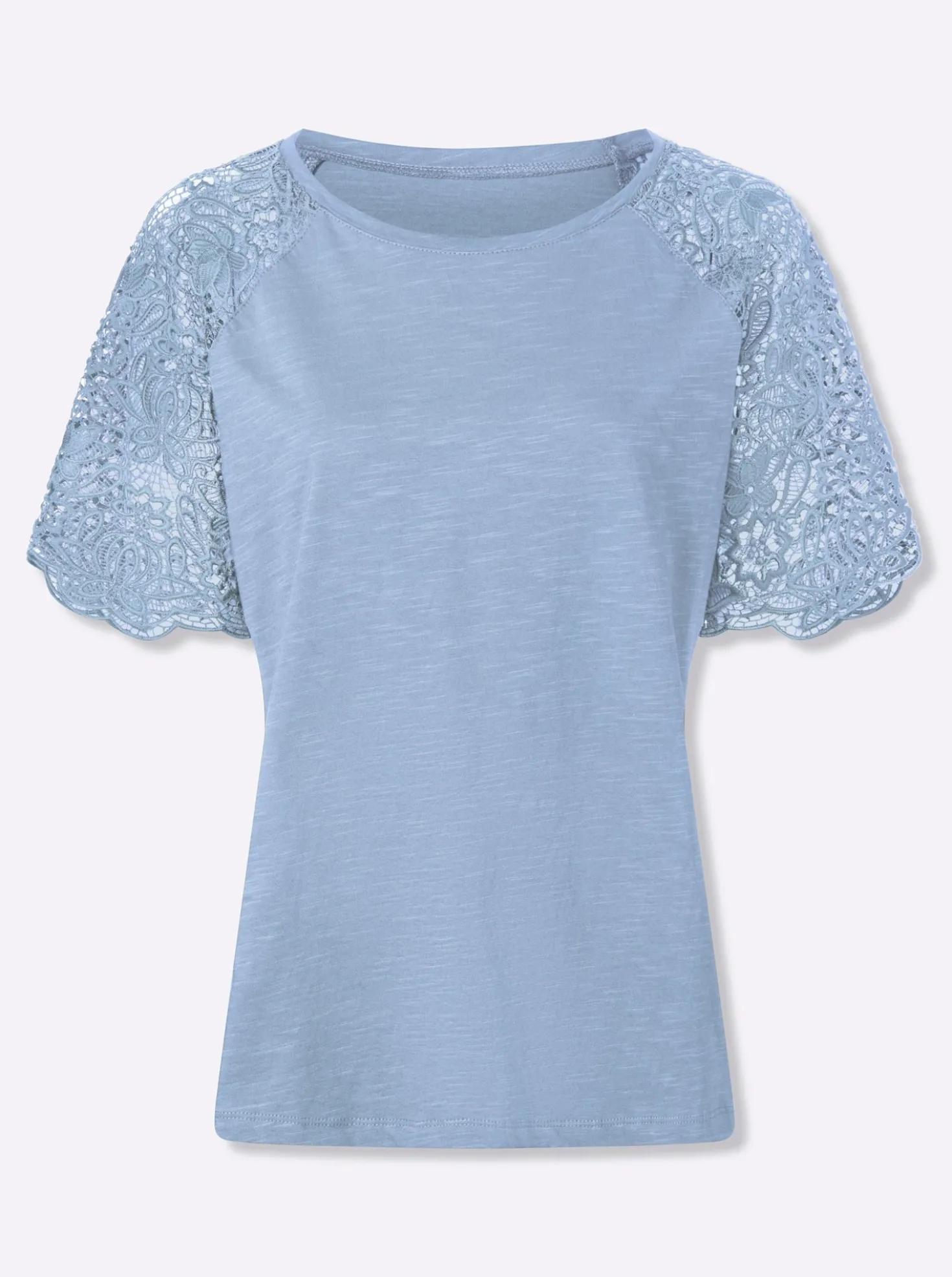 Rundhalsshirt mit Spitze