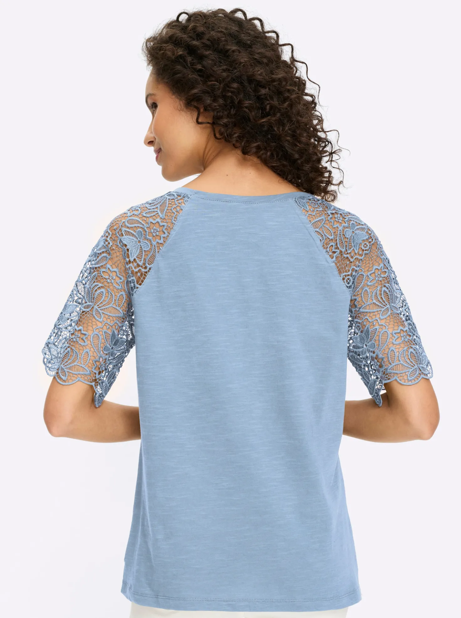 Rundhalsshirt mit Spitze