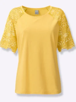 Rundhalsshirt mit Spitze