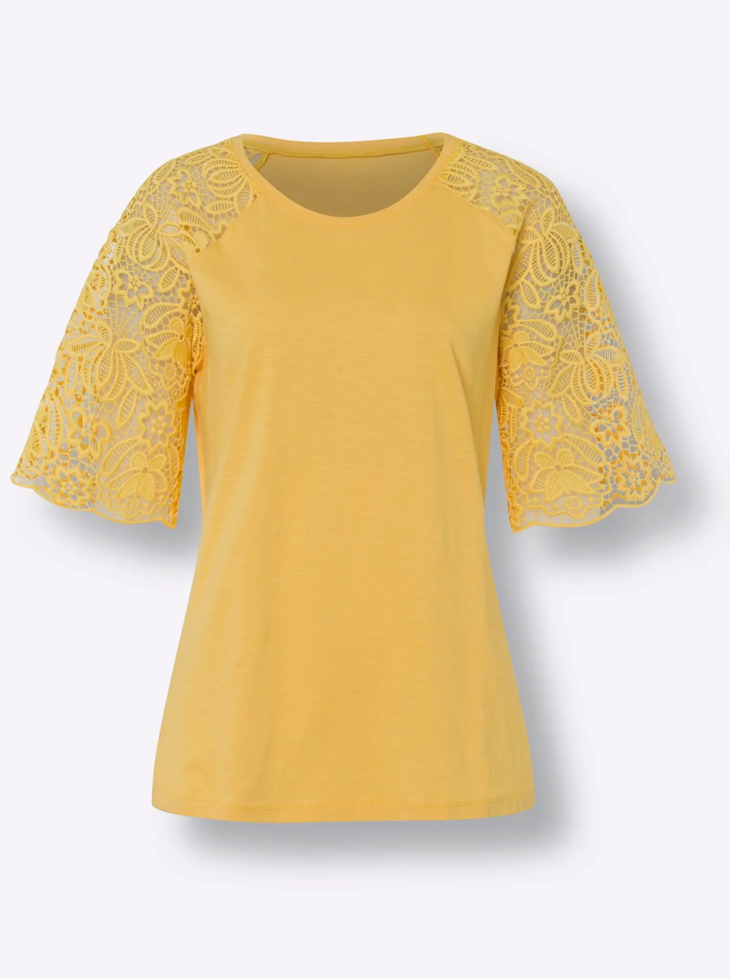 Rundhalsshirt mit Spitze