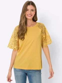 Rundhalsshirt mit Spitze