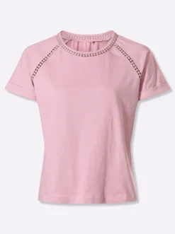 Rundhalsshirt mit Spitzenborte