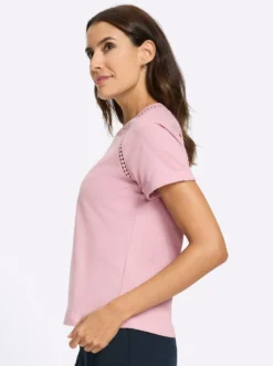 Rundhalsshirt mit Spitzenborte