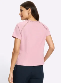 Rundhalsshirt mit Spitzenborte
