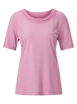 Rundhalsshirt mit Spitzen-Verzierung