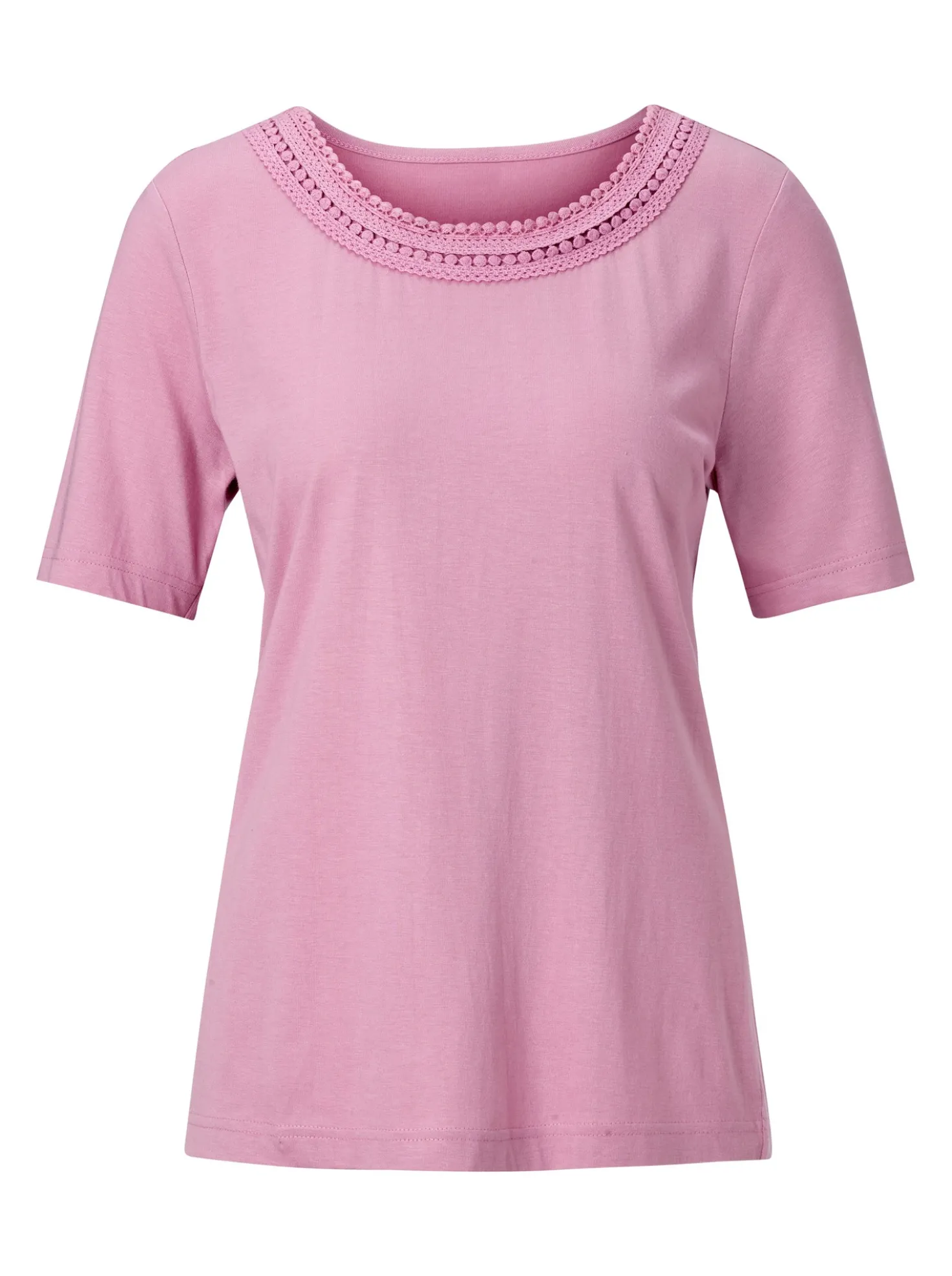 Rundhalsshirt mit Spitzen-Verzierung