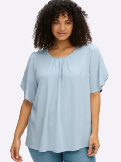 Rundhalsshirt mit Tulpenärmeln