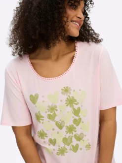 Rundhalsshirt mit Zierband und Frontdruck