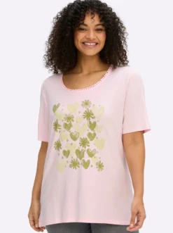 Rundhalsshirt mit Zierband und Frontdruck