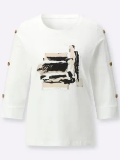 Rundhalsshirt mit Zierknopfleiste