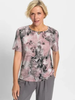 Rundhalsshirt mit Zierschnalle