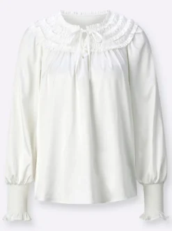Satinbluse mit aufgenähten Rüschen-Bändern