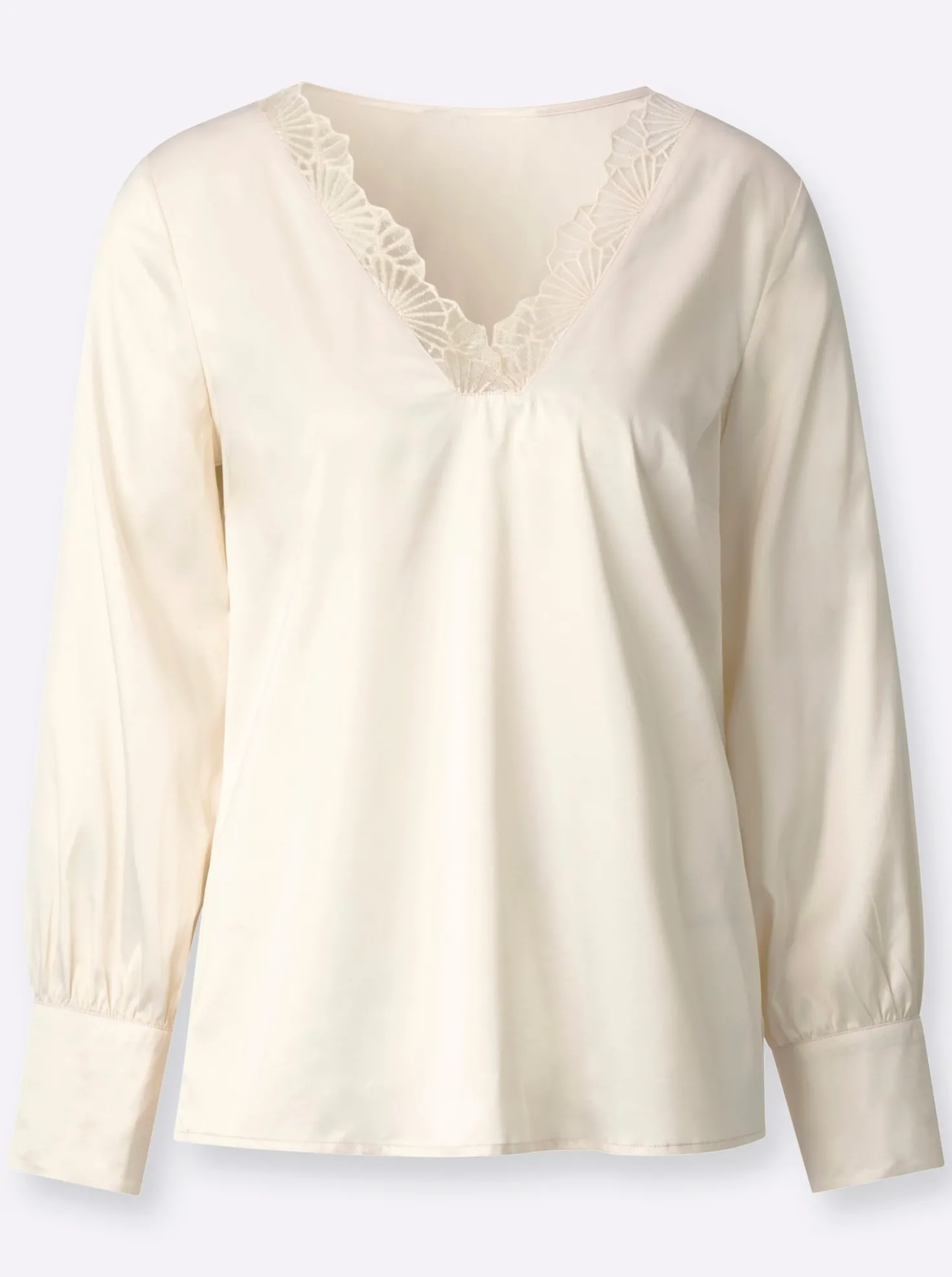 Satinbluse mit Spitze am Ausschnitt