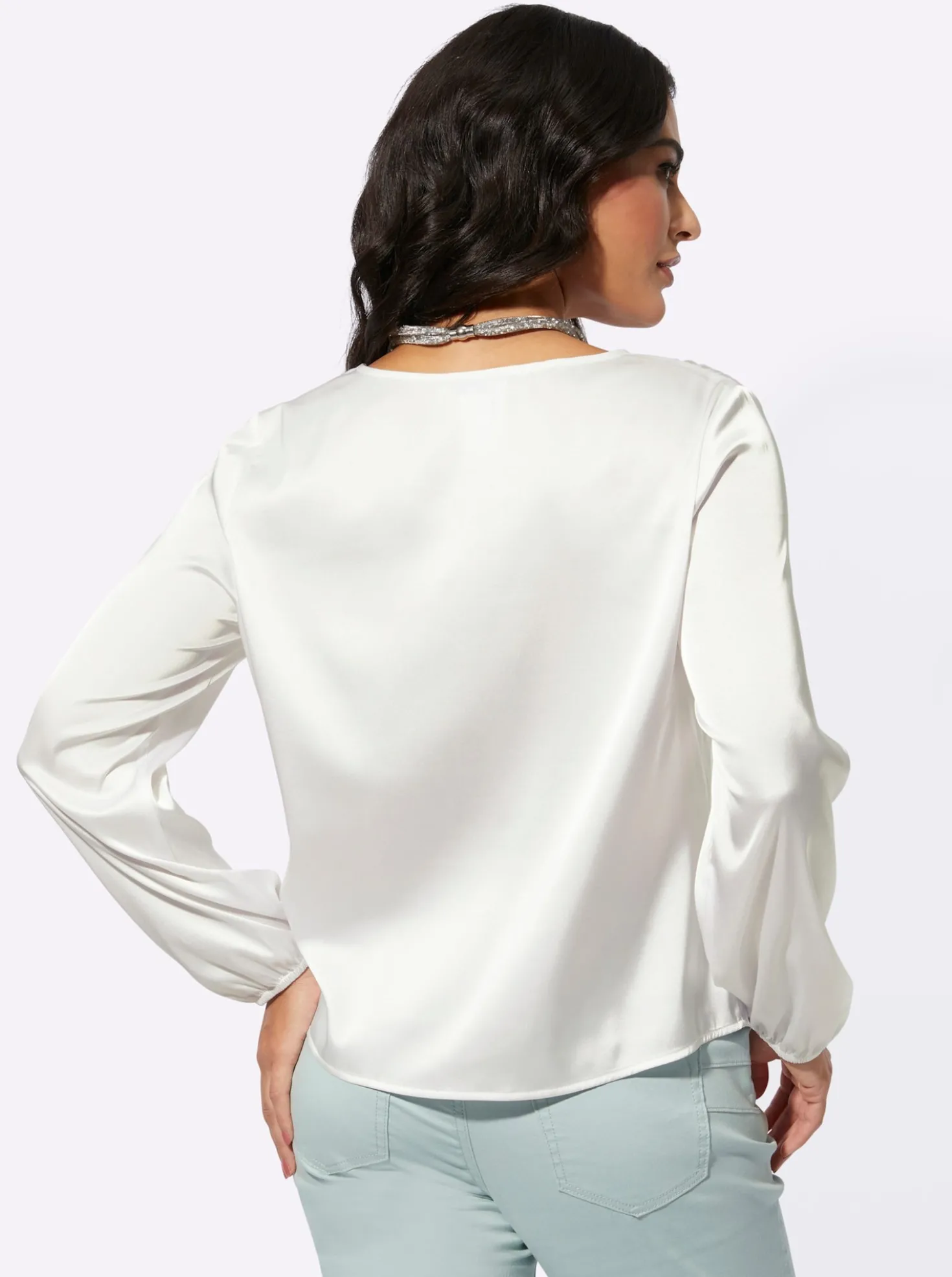 Satinbluse mit Zier-Knopfleiste