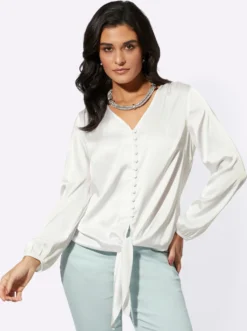Satinbluse mit Zier-Knopfleiste