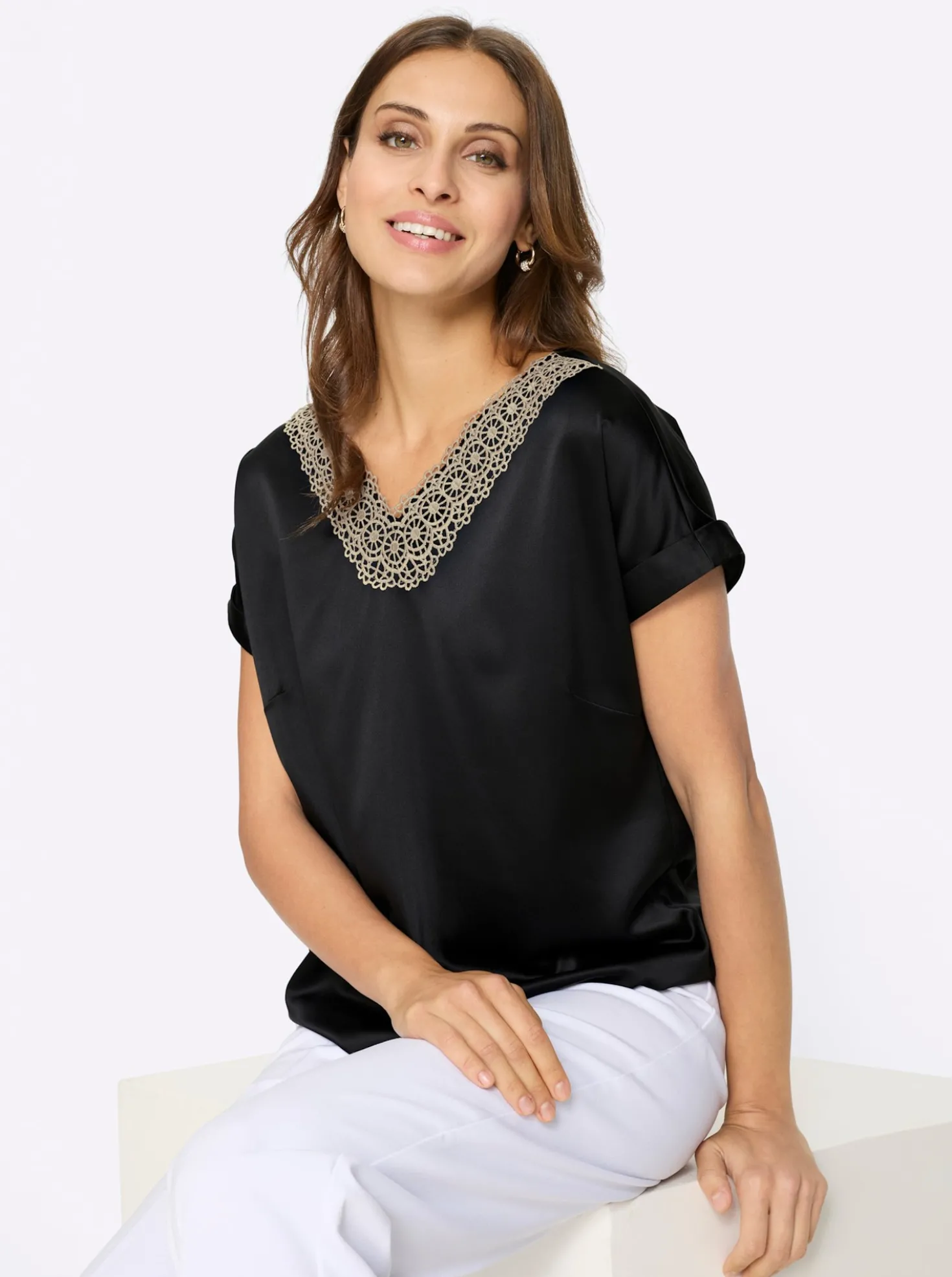 Schlupfbluse in Satin-Qualität