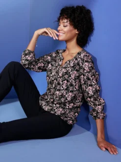 Schlupfbluse mit Blumen-Print