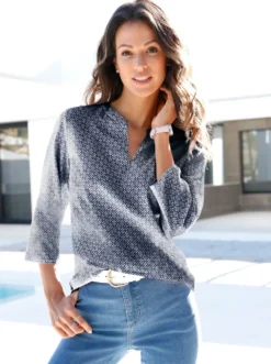 Schlupfbluse mit Minimal-Muster, Viskose