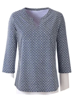Schlupfbluse mit Minimal-Muster, Viskose