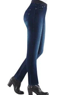 Schlupfjeans mit geripptem Strick-Dehnbund