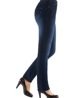 Schlupfjeans mit geripptem Strick-Dehnbund