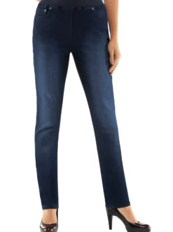 Schlupfjeans mit geripptem Strick-Dehnbund