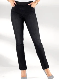 Schlupfjeans mit geripptem Strick-Dehnbund