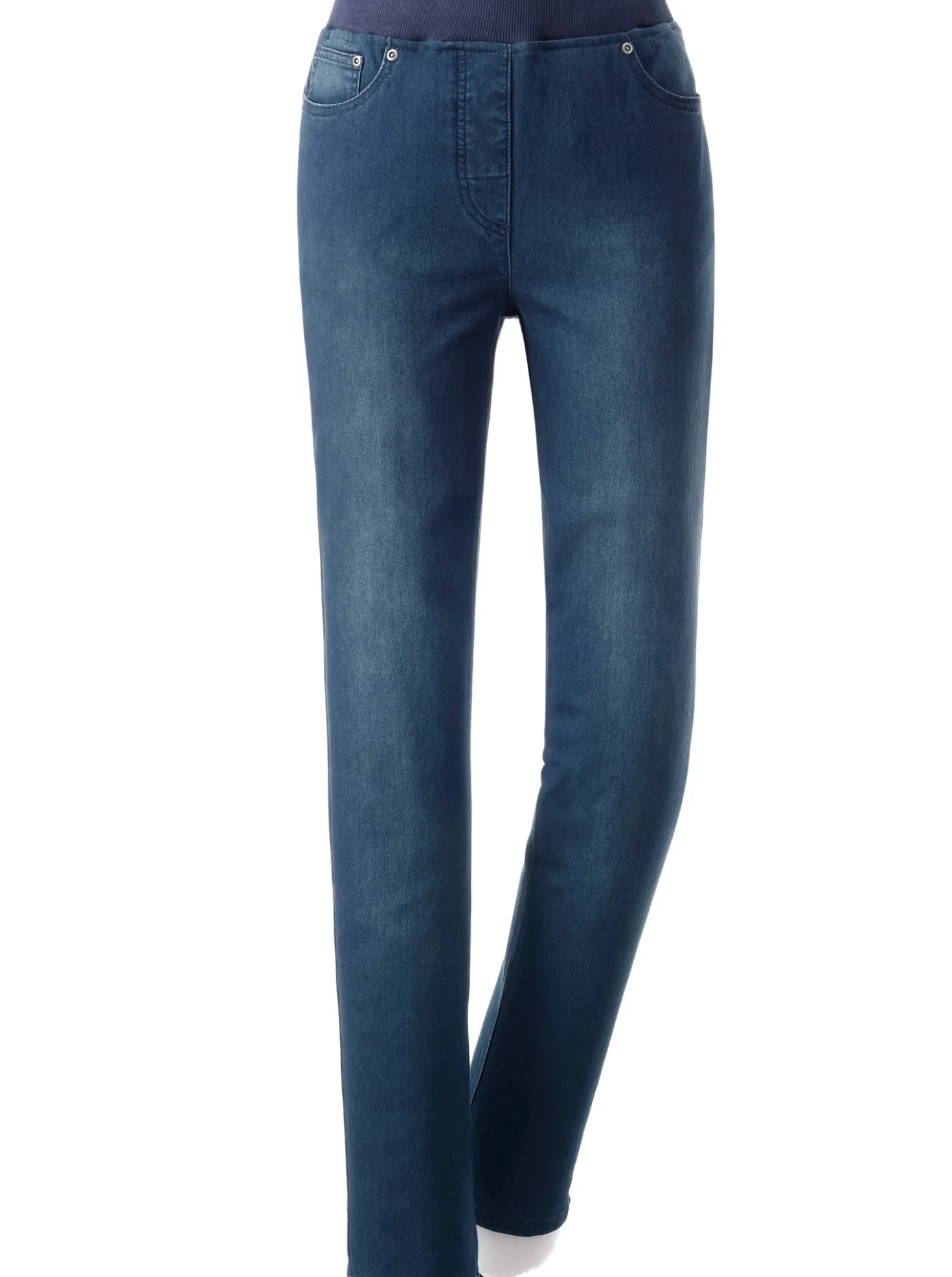 Schlupfjeans mit geripptem Strick-Dehnbund
