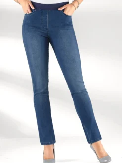Schlupfjeans mit geripptem Strick-Dehnbund