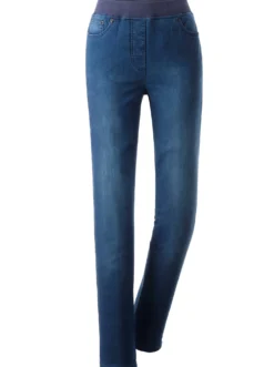 Schlupfjeans mit geripptem Strick-Dehnbund